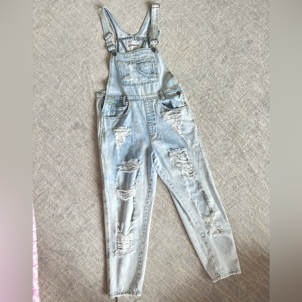 Carmar Light Blue Distressed Women Jeans Overalls